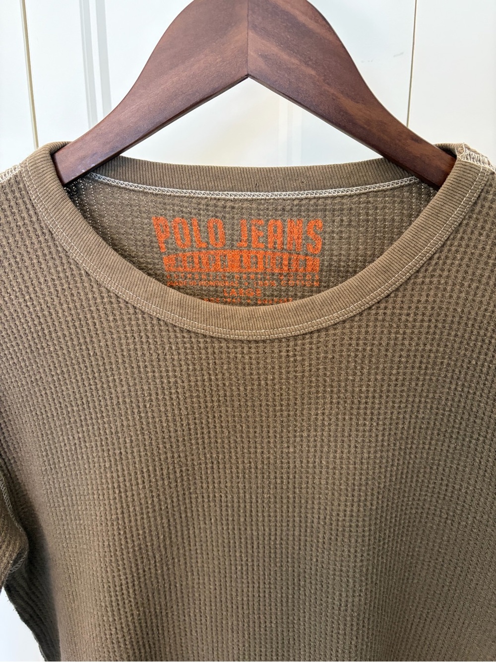 Polo by Ralph Lauren Brown Waffle-Knit Crewneck long sleeve with Orange Logo